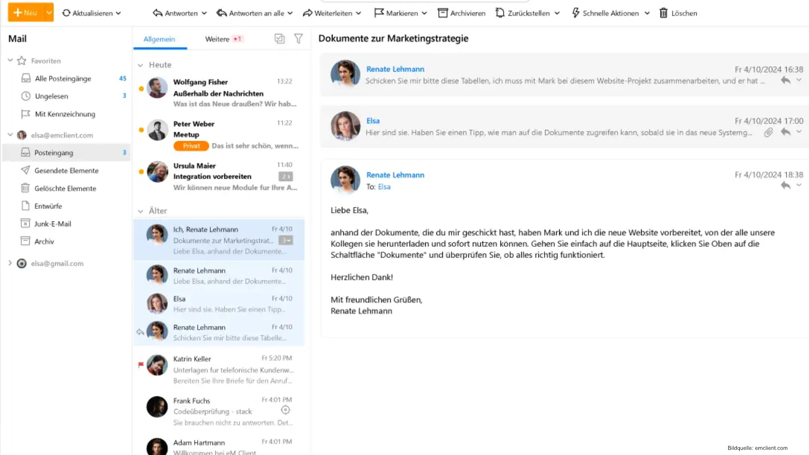 E Mail Programme Windows11 Vergleich. eM Client kombiniert E-Mail, Kalender, Kontakte und Aufgaben.