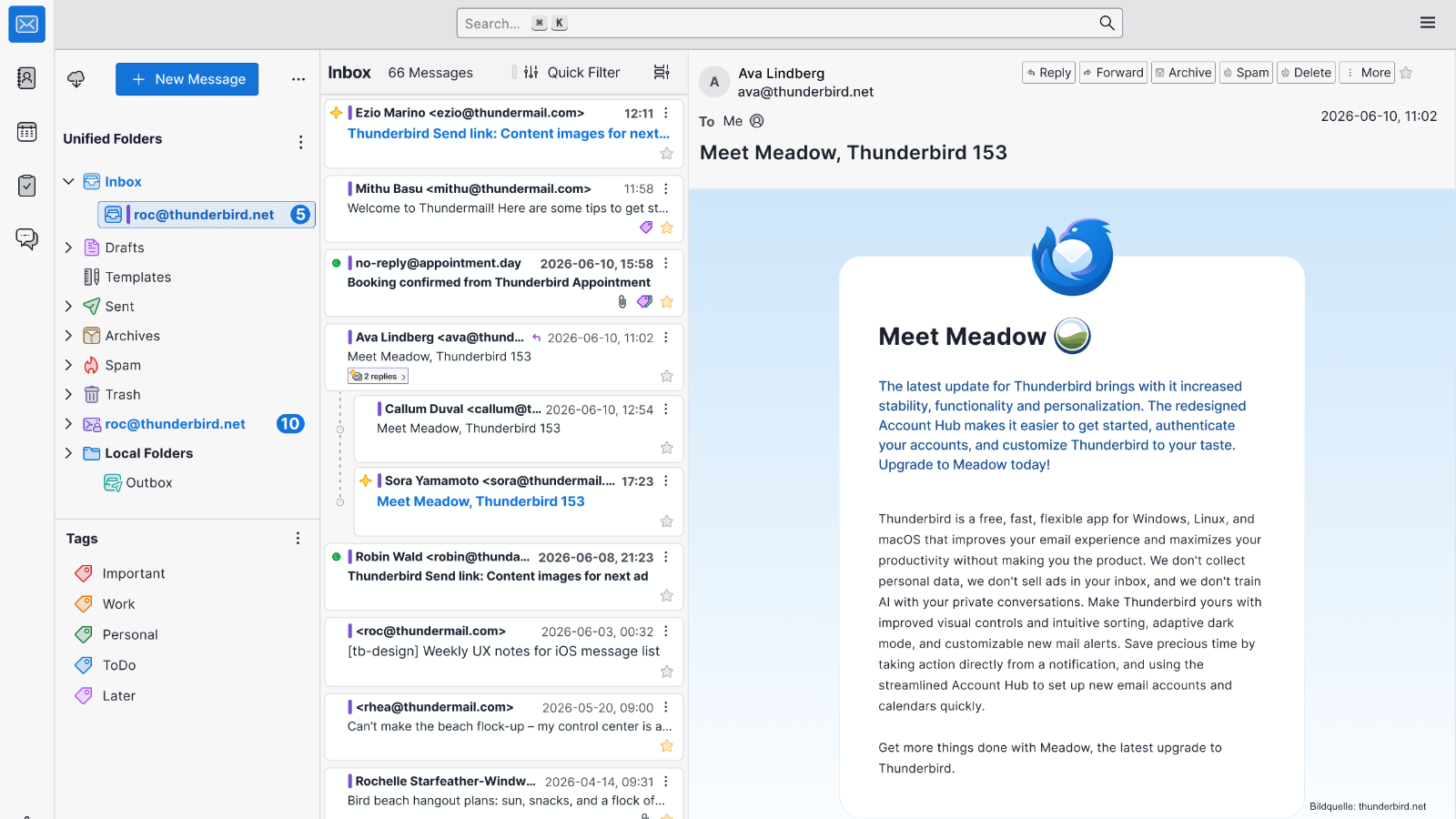 E Mail Programme Windows11 Vergleich. Thunderbird ist vor allem durch seine Vielseitigkeit interessant.