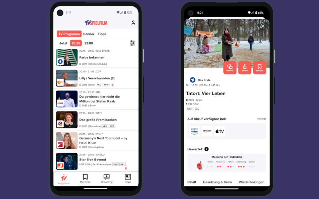 TV Programm online kostenlos: Die besten Fernsehprogramm-Websites & Apps im Vergleich 10 TV Programm online kostenlos App TVSpielfilm
