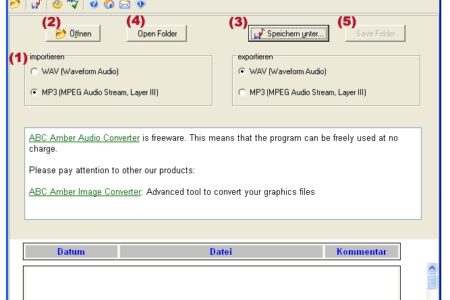 Musikdateien von MP3 in das WAV Format umwandeln mit der Software Amber Audio Converter.